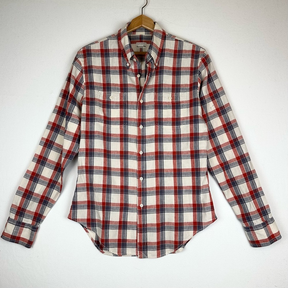 Club Monaco Plaid Button Down Long Sleeve Shirt Slim Fit Preppy